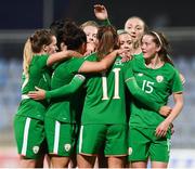 24 October 2017; Katie McCabe, 11, is congratulated by her Republic of Ireland team-mates after scoring her side's second goal during the 2019 FIFA Women's World Cup Qualifier Group 3 match between Slovakia and Republic of Ireland at the National Training Centre in Senec, Slovakia. Photo by Stephen McCarthy/Sportsfile