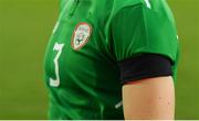 24 October 2017; A detailed view of an armband worn by Megan Campbell of the Republic of Ireland during the game, as a mark of respect to her late grandfather Eamonn Campbell, a member of 'The Dubliners', who passed away recently, during the 2019 FIFA Women's World Cup Qualifier Group 3 match between Slovakia and Republic of Ireland at the National Training Centre in Senec, Slovakia. Photo by Stephen McCarthy/Sportsfile