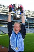 25 October 2017; Abby McMahon of Donabate Portrane Educate Together celebrates with the cup after victory during day 1 of the Allianz Cumann na mBunscol Finals at Croke Park in Dublin. Photo by Cody Glenn/Sportsfile