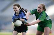 25 October 2017; Caoimhe Mythen of Donabate Portrane Educate Together in action against Tess Duke of Glasnevin Educate Together during day 1 of the Allianz Cumann na mBunscol Finals at Croke Park in Dublin. Photo by Cody Glenn/Sportsfile