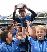 25 October 2017; Captain James Davison is lifted shoulder high by his Donabate Portrane Educate Together team-mates after victory over St. Patrick's NS Glencullen during day 1 of the Allianz Cumann na mBunscol Finals at Croke Park, in Dublin.  Photo by Cody Glenn/Sportsfile