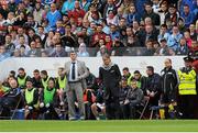 5 August 2012; Limerick manager Pat Scully, left, and Manchester City manager Roberto Mancini during the game. Soccer Friendly, Limerick FC v Manchester City, Thomond Park, Limerick. Picture credit: Gareth Williams / SPORTSFILE