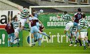 17 August 2012; Ciaran Kilduff, Shamrock Rovers, scores his side's first goal with a header. Airtricity League Premier Division, Drogheda United v Shamrock Rovers, Hunky Dorys Park, Drogheda, Co. Louth. Photo by Sportsfile