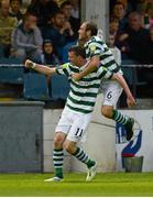 17 August 2012; Ciaran Kilduff, Shamrock Rovers, celebrates after scoring his side's first goal with team-mate Stephen Rice, right. Airtricity League Premier Division, Drogheda United v Shamrock Rovers, Hunky Dorys Park, Drogheda, Co. Louth. Photo by Sportsfile