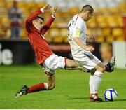 17 August 2012; Danny Ventre, Sligo Rovers, in action against Kevin Dawson, Shelbourne. Airtricity League Premier Division,  Shelbourne v Sligo Rovers, Tolka Park, Dublin. Picture credit: David Maher / SPORTSFILE
