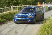 18 August 2012; Derek McGarrity and James McKee, in their Subaru Impreza, in action during SS10 of the Ulster Rally -  Round 5 of the Irish Tarmac Rally Championship, Antrim. Picture credit: Philip Fitzpatrick / SPORTSFILE