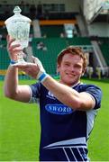 18 August 2012; Jack O'Neill , Leinster Rugby U19, holds aloft the winners perpetual trophy. Pre-Season Friendly, Northampton Saints U19 v Leinster Rugby U19, Franklin's Gardens, Northampton, England. Picture credit: Tom Dwyer / SPORTSFILE