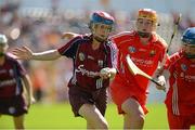 18 August 2012; Sandra Tannian, Galway, in action against Katie Buckley and Briege Corkery, right, Cork. All-Ireland Senior Camogie Championship Semi-Final, Cork v Galway, Nowlan Park, Kilkenny. Picture credit: Matt Browne / SPORTSFILE