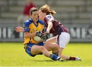 18 August 2012; Sinead Kelly, Clare, in action against Eilis Gannon, Galway. TG4 All-Ireland Ladies Football Senior Championship Quarter-Final, Clare v Galway, St. Brendan's Park, Birr, Co. Offaly. Photo by Sportsfile