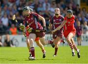 18 August 2012; Brenda Hanney, Galway, in action against Gemma O'Connor and Joanne O'Callaghan, right, Cork. All-Ireland Senior Camogie Championship Semi-Final, Cork v Galway, Nowlan Park, Kilkenny. Picture credit: Matt Browne / SPORTSFILE