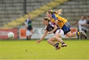 18 August 2012; Rebecca McPhilbin, Galway, in action against Ailish Considine, Clare. TG4 All-Ireland Ladies Football Senior Championship Quarter-Final, Clare v Galway, St. Brendan's Park, Birr, Co. Offaly. Photo by Sportsfile
