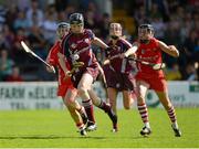 18 August 2012; Brenda Hanney, Galway, in action against Gemma O'Connor and Joanne O'Callaghan, Cork. All-Ireland Senior Camogie Championship Semi-Final, Cork v Galway, Nowlan Park, Kilkenny. Picture credit: Matt Browne / SPORTSFILE