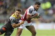 22 October 2017; Charles Piutau in action against Paul Jordaan of La Rochelle during the European Rugby Champions Cup Pool 1 Round 2 match between La Rochelle and Ulster at Stade Marcel Deflandre, La Rochelle in France. Photo by John Dickson/Sportsfile