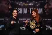 26 October 2017; Katie Taylor and Anahi Sanchez square off during the Anthony Joshua and Carlos Takam press conference at the National Museum Cardiff in Cardiff, Wales. Photo by Stephen McCarthy/Sportsfile
