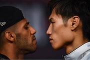 26 October 2017; Kal Yafai, left, and Sho Ishida square off during the Anthony Joshua and Carlos Takam press conference at the National Museum Cardiff in Cardiff, Wales. Photo by Stephen McCarthy/Sportsfile