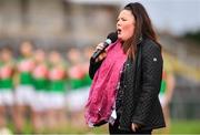 22 October 2017; Emma Brogan from Strokestown, Co Roscommon, sings the national anthem ahead of the Roscommon County Senior Football Championship Final match between St Brigid's and Roscommon Gaels at Dr Hyde Park in Roscommon. Photo by Sam Barnes/Sportsfile
