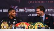 26 October 2017; Promoter Eddie Hearn, right, and boxer Anthony Joshua during a press conference at the National Museum Cardiff, ahead of his World Heavyweight Championship bout with Carlos Takam, on October 28, at the Principality Stadium in Cardiff, Wales. Photo by Stephen McCarthy/Sportsfile