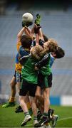 26 October 2017; St. Mary's BNS Rathfranham players battle St. Mary's BNS Lucan players for a high ball during their Corn Kitterick Cup Final match during the Allianz Cumann na mBunscol Finals at Croke Park in Dublin. Photo by Cody Glenn/Sportsfile