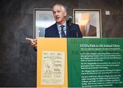 27 October 2017; Speaking at last nights launch of a book and an exhibition to commemorate the centenary of the achievement of the UCD Collegians hurling team in winning the All-Ireland senior hurling championship is Professor Joe Carthy, Principle of UCD College of Science. The book – UCD Collegians: All-Ireland Champions 1917 – written by Paul Rouse and Leanne Blaney. Photo by David Fitzgerald/Sportsfile