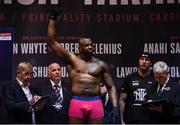 27 October 2017; Dillian Whyte weighs in, at the Motorpoint Arena, ahead of his bout on the undercard of Anthony Joshua v Carlos Takam, on October 28, at Principality Stadium in Cardiff, Wales. Photo by Stephen McCarthy/Sportsfile