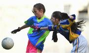 27 October 2017; Annabelle Ni Dhuibh of Scoil Bhride Raghnallach in action against Hannah Brennan of St. Patrick's GNS during day 3 of the Allianz Cumann na mBunscol Finals at Croke Park, in Dublin. Photo by David Fitzgerald/Sportsfile