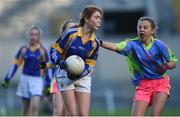 27 October 2017; Amy Brennan of St. Patrick's GNS in action against Kate Ni Duibh of Scoil Bhride Raghnallach, during day 3 of the Allianz Cumann na mBunscol Finals at Croke Park, in Dublin. Photo by David Fitzgerald/Sportsfile