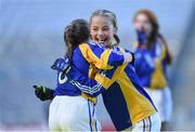 27 October 2017; Emma McDonagh, right, and Karrie Rudden of St. Patrick's GNS celebrate following their side's victory over Scoil Bhride Raghnallach, during day 3 of the Allianz Cumann na mBunscol Finals at Croke Park, in Dublin. Photo by David Fitzgerald/Sportsfile