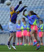 27 October 2017; Honor Rowell of Scoil Bhride Raghnallach in action against Rachel Moloney of St. Patrick's GNS, during day 3 of the Allianz Cumann na mBunscol Finals at Croke Park, in Dublin. Photo by David Fitzgerald/Sportsfile