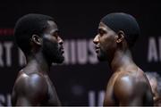 27 October 2017; Joshua Buatsi, left, and Saidou Sall weigh in, at the Motorpoint Arena, ahead of their bout on the undercard of Anthony Joshua v Carlos Takam, on October 28, at Principality Stadium in Cardiff, Wales. Photo by Stephen McCarthy/Sportsfile