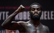 27 October 2017; Joshua Buatsi, after weighing in, at the Motorpoint Arena, ahead of their bout on the undercard of Anthony Joshua v Carlos Takam, on October 28, at Principality Stadium in Cardiff, Wales. Photo by Stephen McCarthy/Sportsfile