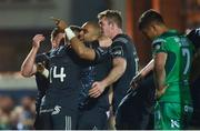 27 October 2017; Simon Zebo of Munster celebrates with team-mates after scoring his side's first try during the Guinness PRO14 Round 7 match between Connacht and Munster at The Sportsground in Galway. Photo by Diarmuid Greene/Sportsfile