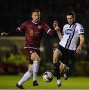 27 October 2017; Michael Duffy of Dundalk in action against Niall Maher of Galway United during the SSE Airtricity League Premier Division match between Galway United and Dundalk at Eamonn Deasy Park, in Galway. Photo by Piaras Ó Mídheach/Sportsfile