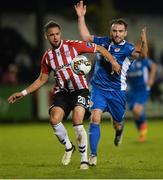 27 October 2017; Darren Cole of Derry City in action against Christy Fagan of St Patrick's Athletic, during the SSE Airtricity League Premier Division match between Derry City and St Patrick's Athletic at Maginn Park, in Buncrana, Co. Donegal. Photo by Oliver McVeigh/Sportsfile