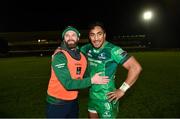 27 October 2017; Connacht's Bundee Aki and assistant coach Nigel Carolan celebrate following the Guinness PRO14 Round 7 match between Connacht and Munster at the Sportsground in Galway. Photo by Ramsey Cardy/Sportsfile