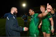 27 October 2017; Connacht's Bundee Aki, right, and captain John Muldoon celebrate following the Guinness PRO14 Round 7 match between Connacht and Munster at the Sportsground in Galway. Photo by Ramsey Cardy/Sportsfile