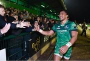 27 October 2017; Bundee Aki of Connacht celebrates with supporters after the Guinness PRO14 Round 7 match between Connacht and Munster at The Sportsground in Galway. Photo by Diarmuid Greene/Sportsfile