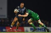 27 October 2017; Simon Zebo of Munster is tackled by Quinn Roux of Connacht during the Guinness PRO14 Round 7 match between Connacht and Munster at the Sportsground in Galway. Photo by Ramsey Cardy/Sportsfile