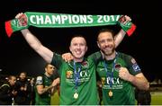 27 October 2017; Stephen Dooley, left, and  Alan Bennett celebrate with the SSE Airtricity League Premier Division trophy after the SSE Airtricity League Premier Division match between Cork City and Bray Wanderers at Turners Cross, in Cork. Photo by Seb Daly/Sportsfile