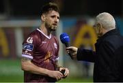 27 October 2017; Stephen Folan of Galway United is interviewed by Tony O'Donoghue of RTÉ after the SSE Airtricity League Premier Division match between Galway United and Dundalk at Eamonn Deasy Park, in Galway. Photo by Piaras Ó Mídheach/Sportsfile