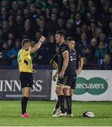 27 October 2017; Andrew Conway of Munster, alongside captain Peter O'Mahony, is shown a red card by referee Nigel Owens during the Guinness PRO14 Round 7 match between Connacht and Munster at The Sportsground in Galway. Photo by Diarmuid Greene/Sportsfile