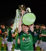 27 October 2017; Conor McCormack of Cork City celebrates with the SSE Airtricity League Premier Division trophy following the SSE Airtricity League Premier Division match between Cork City and Bray Wanderers at Turners Cross, in Cork. Photo by Seb Daly/Sportsfile