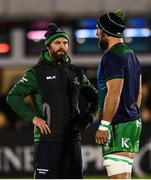 27 October 2017; Connacht assistant coach Nigel Carolan in conversation with captain John Muldoon during the Guinness PRO14 Round 7 match between Connacht and Munster at the Sportsground in Galway. Photo by Ramsey Cardy/Sportsfile