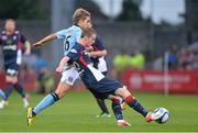 5 August 2012; Sean Brosnan, Limerick FC, in action against Denis Suarez, Manchester City. Soccer Friendly, Limerick FC v Manchester City, Thomond Park, Limerick. Picture credit: Diarmuid Greene / SPORTSFILE