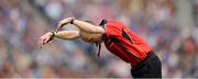 19 August 2012; Referee Cathal McAllister suggests that a player had dived as he gives a free the other way. GAA Hurling All-Ireland Senior Championship Semi-Final, Kilkenny v Tipperary, Croke Park, Dublin. Picture credit: Ray McManus / SPORTSFILE