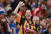 19 August 2012; A supporter, in the Cusack Stand, celebrates the fourth  Kilkenny goal. GAA Hurling All-Ireland Senior Championship Semi-Final, Kilkenny v Tipperary, Croke Park, Dublin. Picture credit: Ray McManus / SPORTSFILE