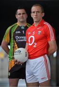 20 August 2012; Paudie Kissane, right, Cork, and Paul Durcan, Donegal, in Croke Park ahead of the GAA Football All-Ireland Senior Championship Semi-Final between Cork and Donegal on Sunday next. Croke Park, Dublin. Picture credit: Brendan Moran / SPORTSFILE