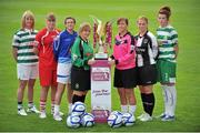 20 August 2012; In attendance at the launch of the Bus Éireann National Women's League 2012 are from left, Carol Conlon, Shamrock Rovers, Emma Farmer, Cork Womens, Sylvia Gee, DLR Waves, Emma Donohoe, Peamount United, Kylie Murphy, Wexford Youths, Mary Waldron, Raheny United and Shauna Fox, Castlebar Celtic. Aviva Stadium, Lansdowne Road, Dublin. Picture credit: Barry Cregg / SPORTSFILE