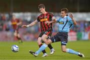 20 August 2012; Peter McMahon, Bohemians, in action against Brian Shorthall, Shelbourne. Airtricity League Premier Division, Bohemians v Shelbourne, Dalymount Park, Dublin. Picture credit: Barry Cregg / SPORTSFILE