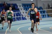28 October 2017; Ciaran Carthy of St. Michael’s College, Co Dublin, on his way to winning the Intermediate Boys 200m Event at the Irish Life Health All Ireland Schools Combined Events at the AIT Arena in Athlone, Co Westmeath. Photo by Sam Barnes/Sportsfile