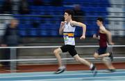 28 October 2017; Finlay Stewart of Belfast High School, Co Antrim, competing in the Minor Boys 200m at the Irish Life Health All Ireland Schools Combined Events at the AIT Arena in Athlone, Co Westmeath. Photo by Sam Barnes/Sportsfile